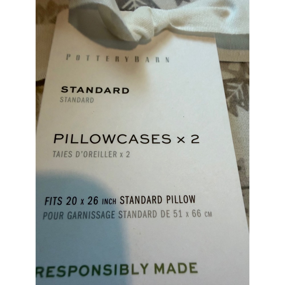 Pottery Barn Frosty Snowflake Standard Pillowcase Set of 2 Grey White 223178 - Picture 3 of 3